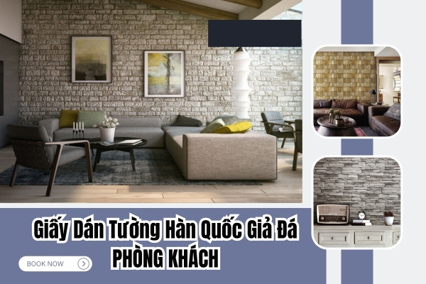 Giấy Dán Tường Hàn Quốc Giả Đá Phòng Khách Tinh Tế